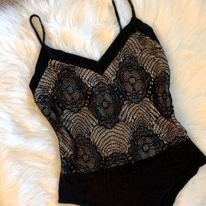 Charlotte Russe sexy lace black and nude bodysuit